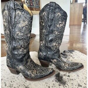 Corral Boots 8M Ladies Leather Western Black Brown *Read Snipped Toe A1950